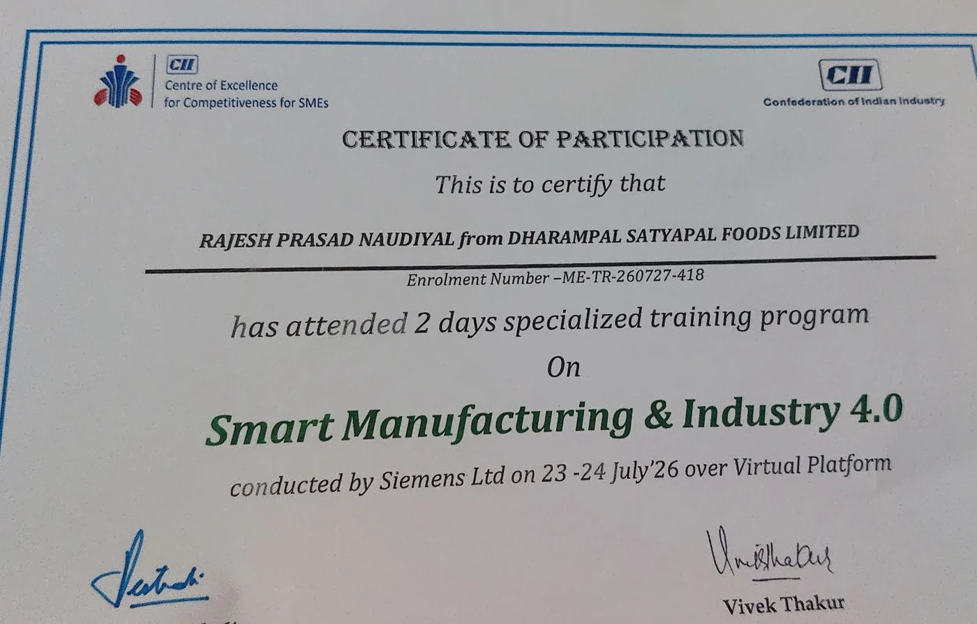 Smart Manufacturing & Industry 4.0, issued by CII Centre of Excellence · conducted by Siemens Ltd.